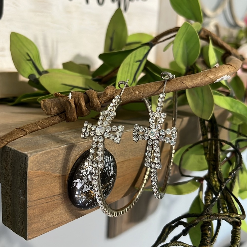 Big Rhinestone Cross Loops